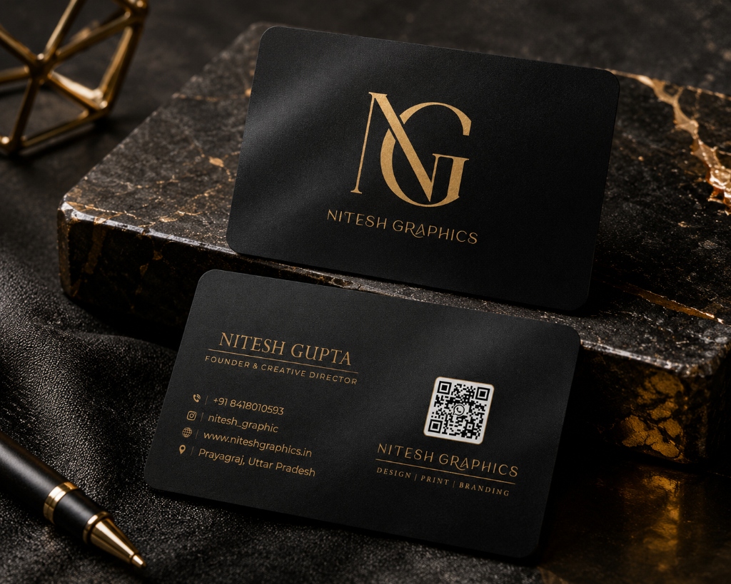 Nitesh Graphics black and gold business card